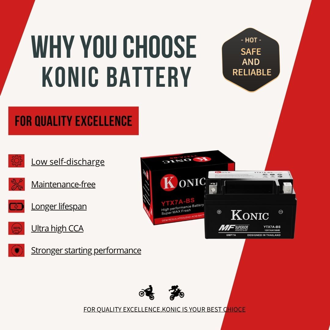 باتری موتورسیکلت تایلندی 7 آمپر کوتاه پهن KONIC